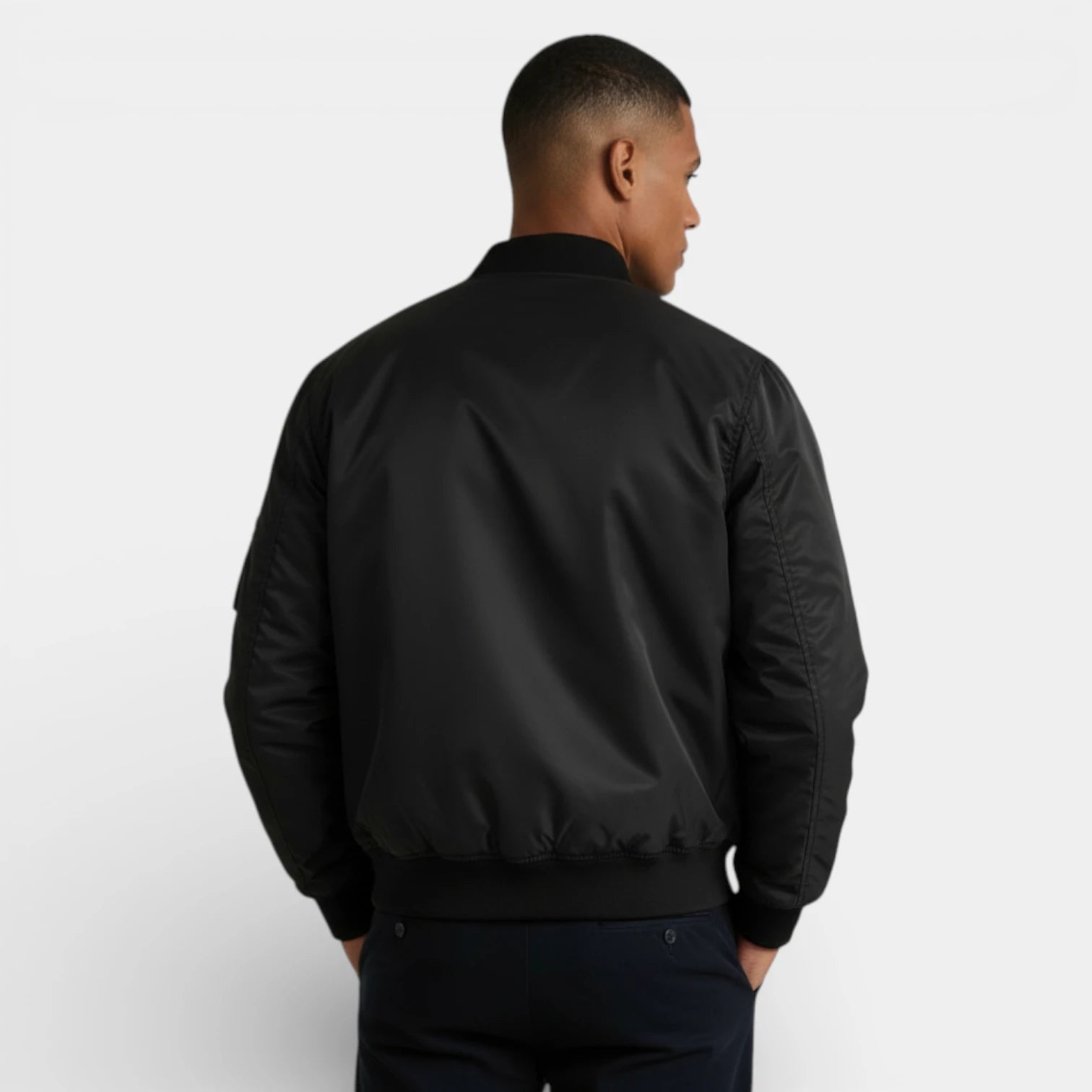 Regular Fit Zip-Up Bomber Jacket Ribbed for Men