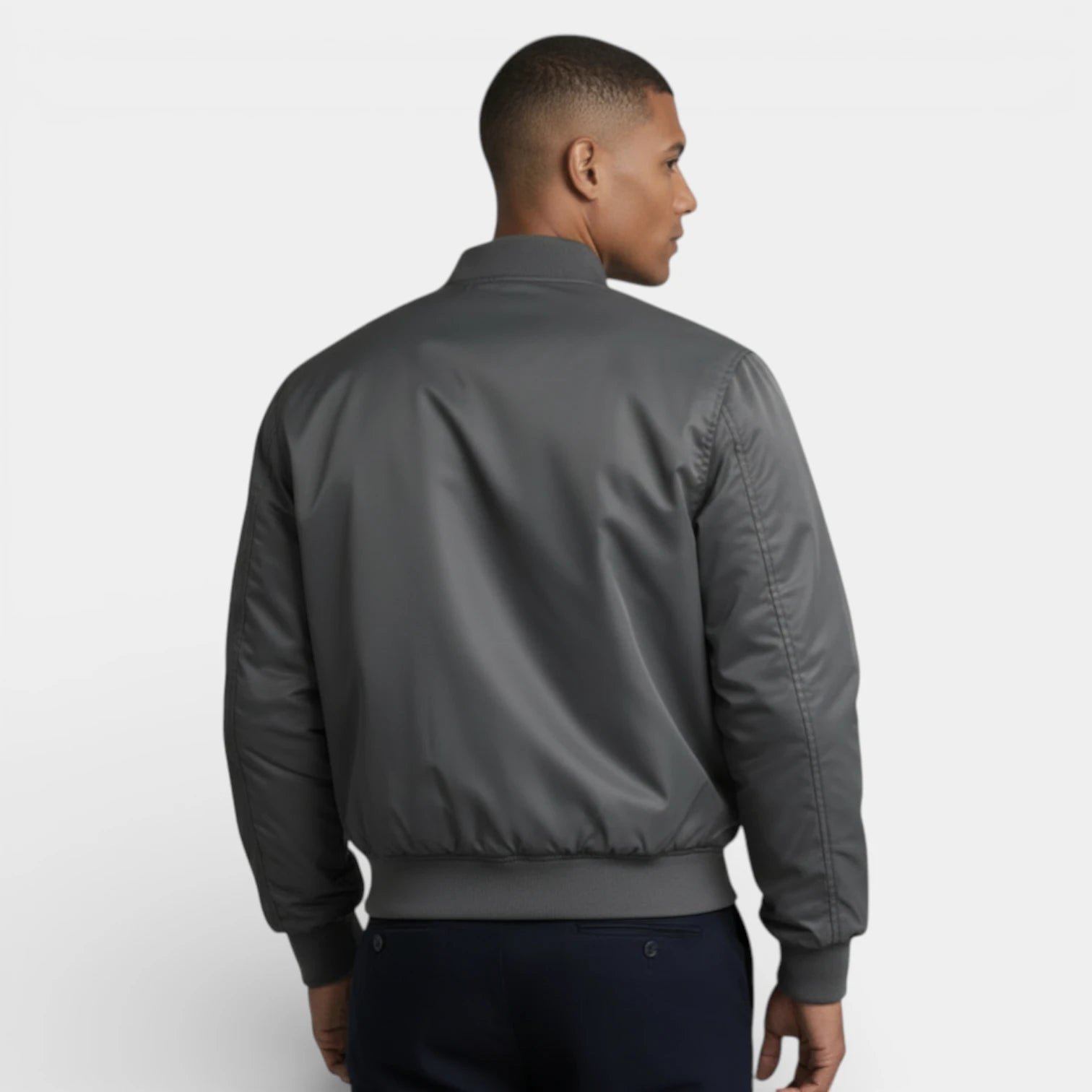Regular Fit Zip-Up Bomber Jacket Ribbed for Men