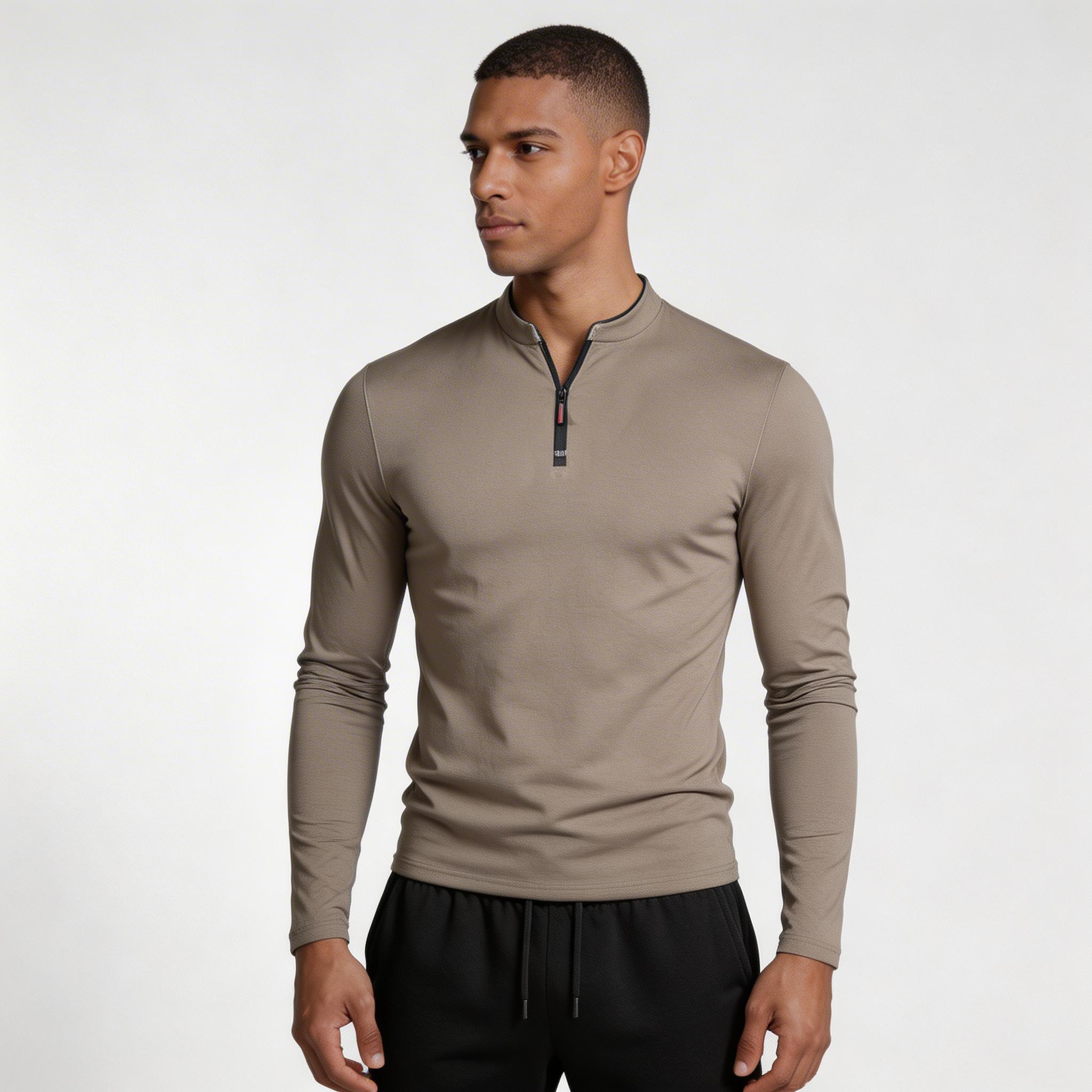 Long Sleeve Quarter-Zip Shirt Slim Fit for Men