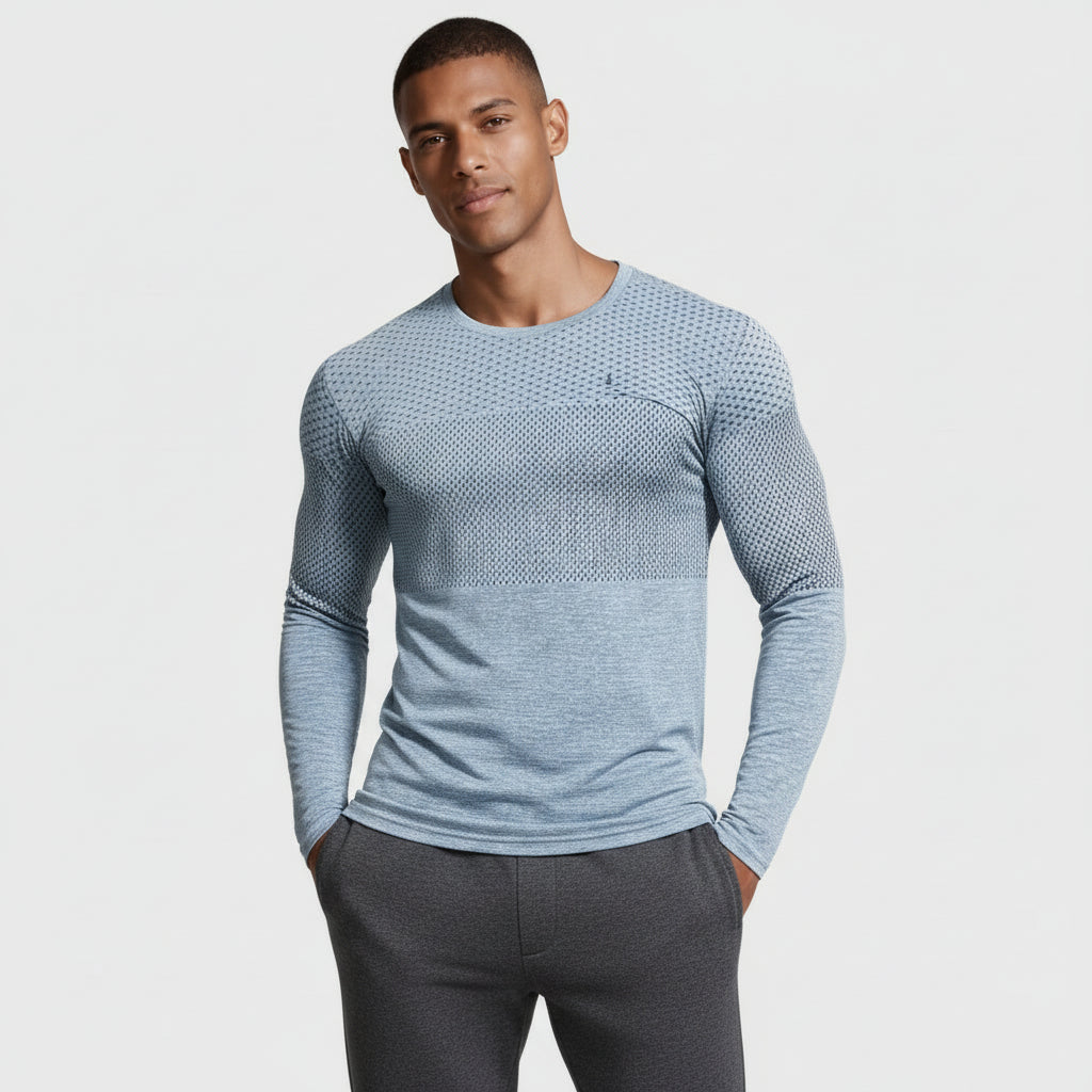 Textured Panel Crew Neck Shirt Regular Fit for Men
