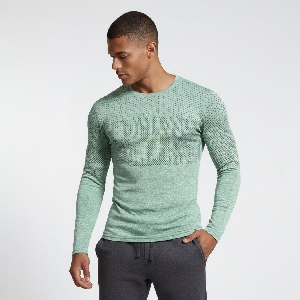 Textured Panel Crew Neck Shirt Regular Fit for Men