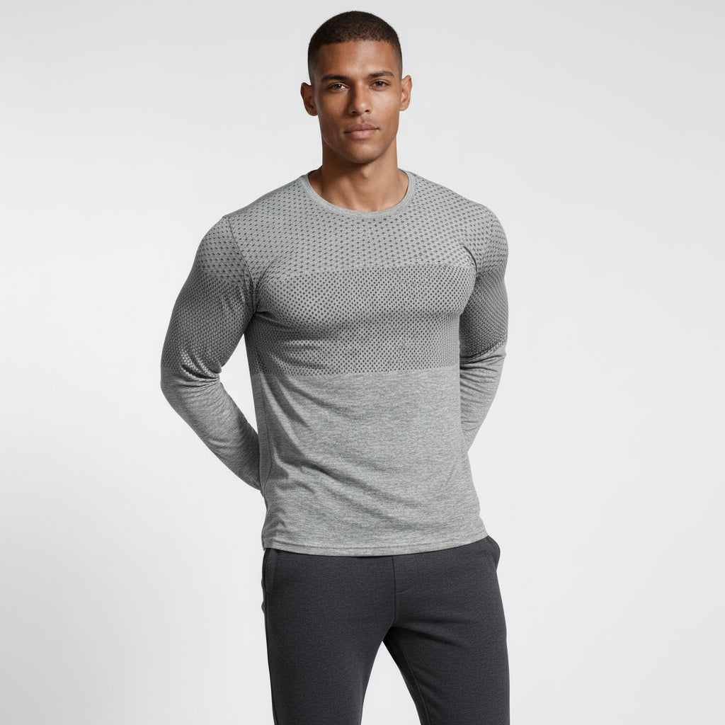 Textured Panel Crew Neck Shirt Regular Fit for Men