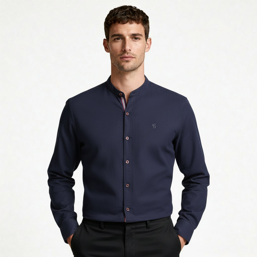 Stand Collar Button-Up Shirt Regular Fit for Men