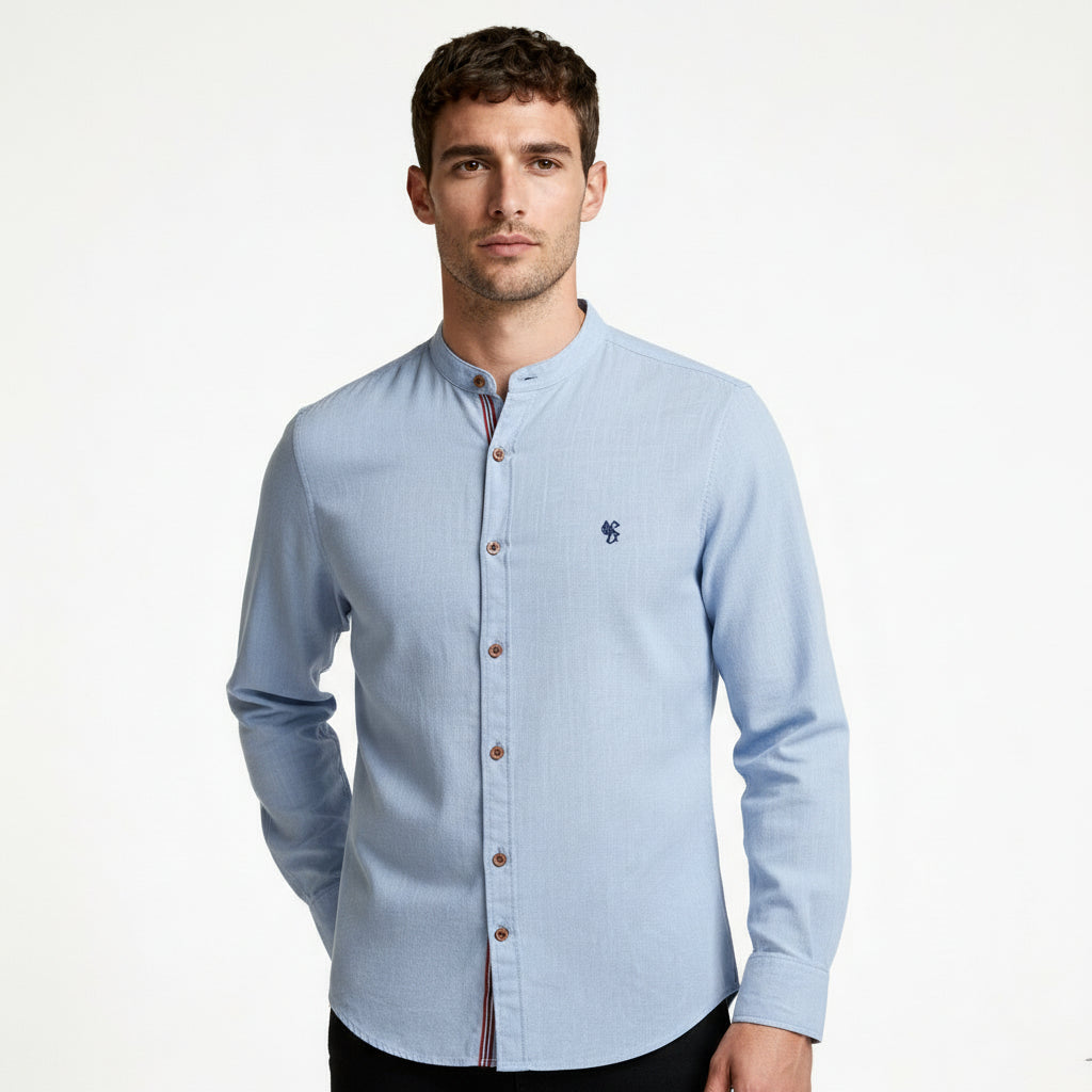 Stand Collar Button-Up Shirt Regular Fit for Men