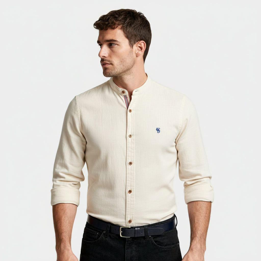 Stand Collar Button-Up Shirt Regular Fit for Men