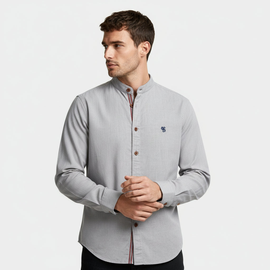 Stand Collar Button-Up Shirt Regular Fit for Men
