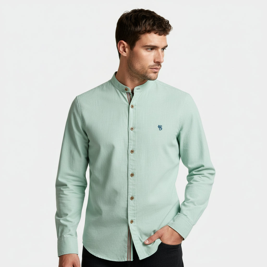 Stand Collar Button-Up Shirt Regular Fit for Men