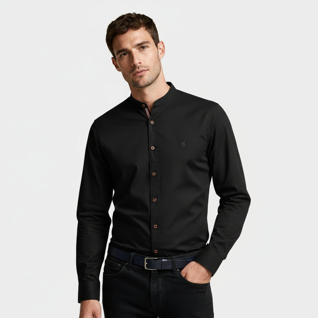 Stand Collar Button-Up Shirt Regular Fit for Men
