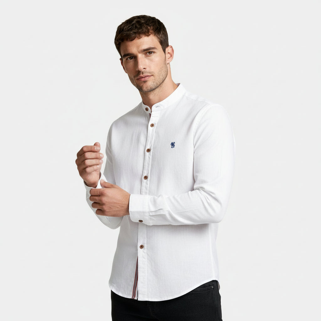 Stand Collar Button-Up Shirt Regular Fit for Men