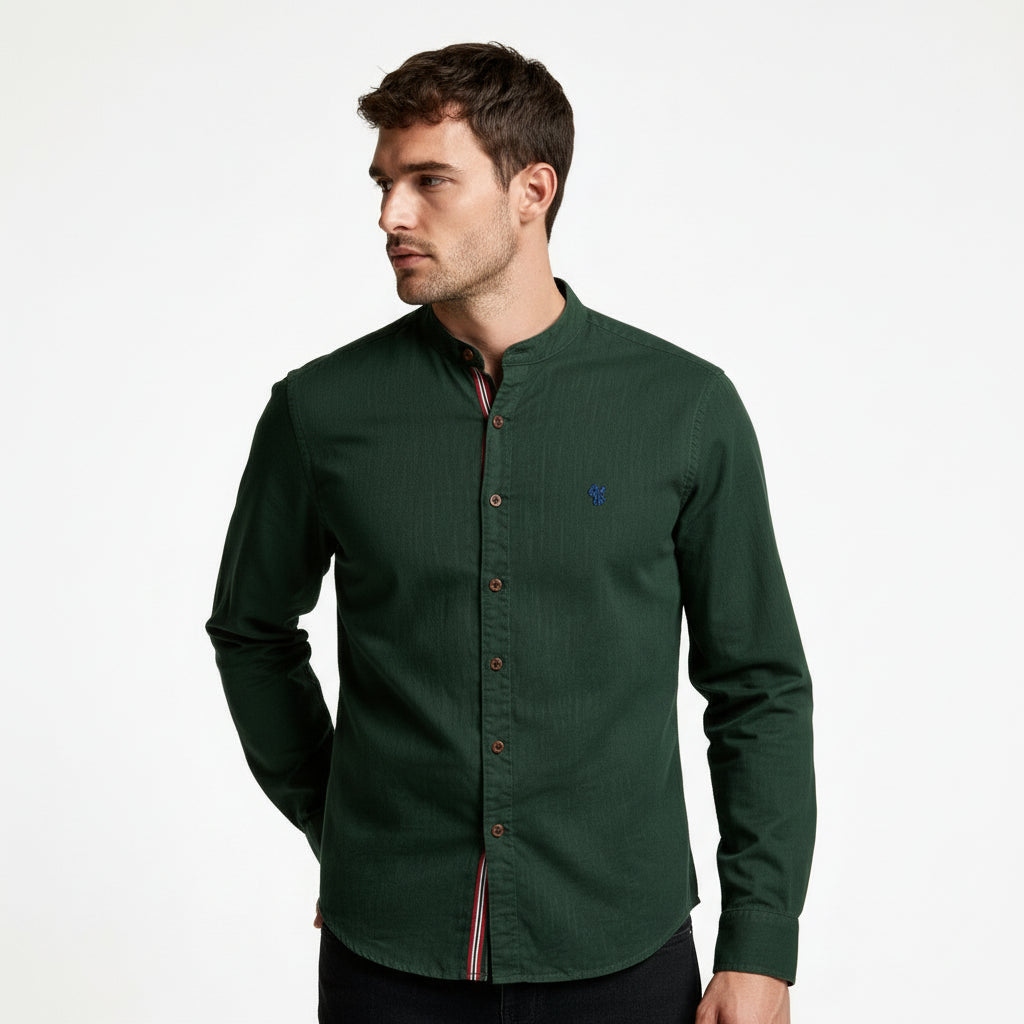 Stand Collar Button-Up Shirt Regular Fit for Men