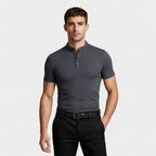 Stand Collar Henley Shirt Short Sleeve for Men