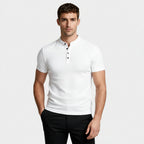 Stand Collar Henley Shirt Short Sleeve for Men