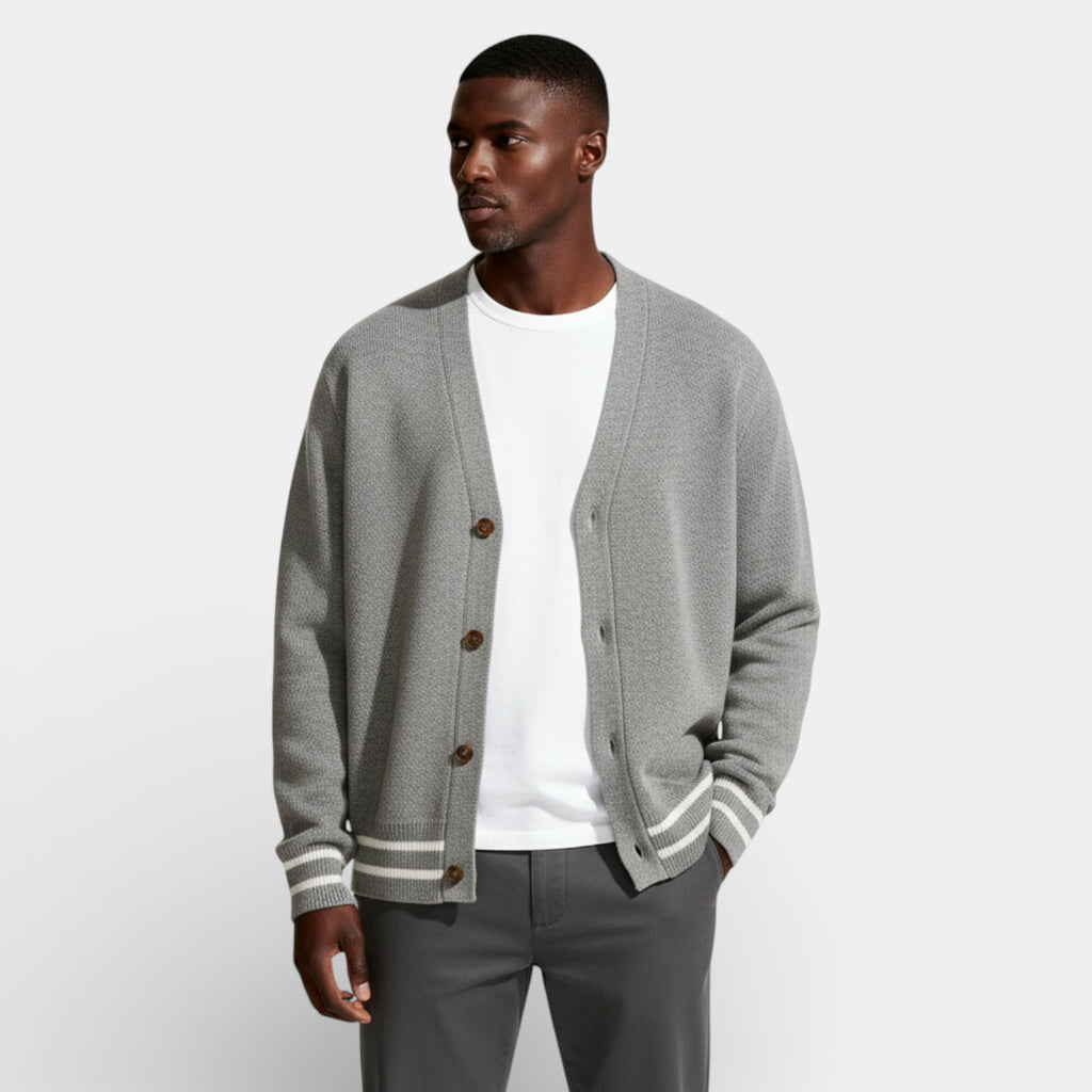 V-Neck Button-Up Knit Cardigan Regular Fit for Men