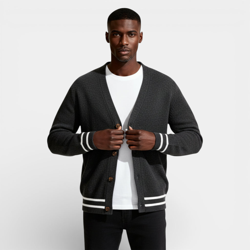 V-Neck Button-Up Knit Cardigan Regular Fit for Men
