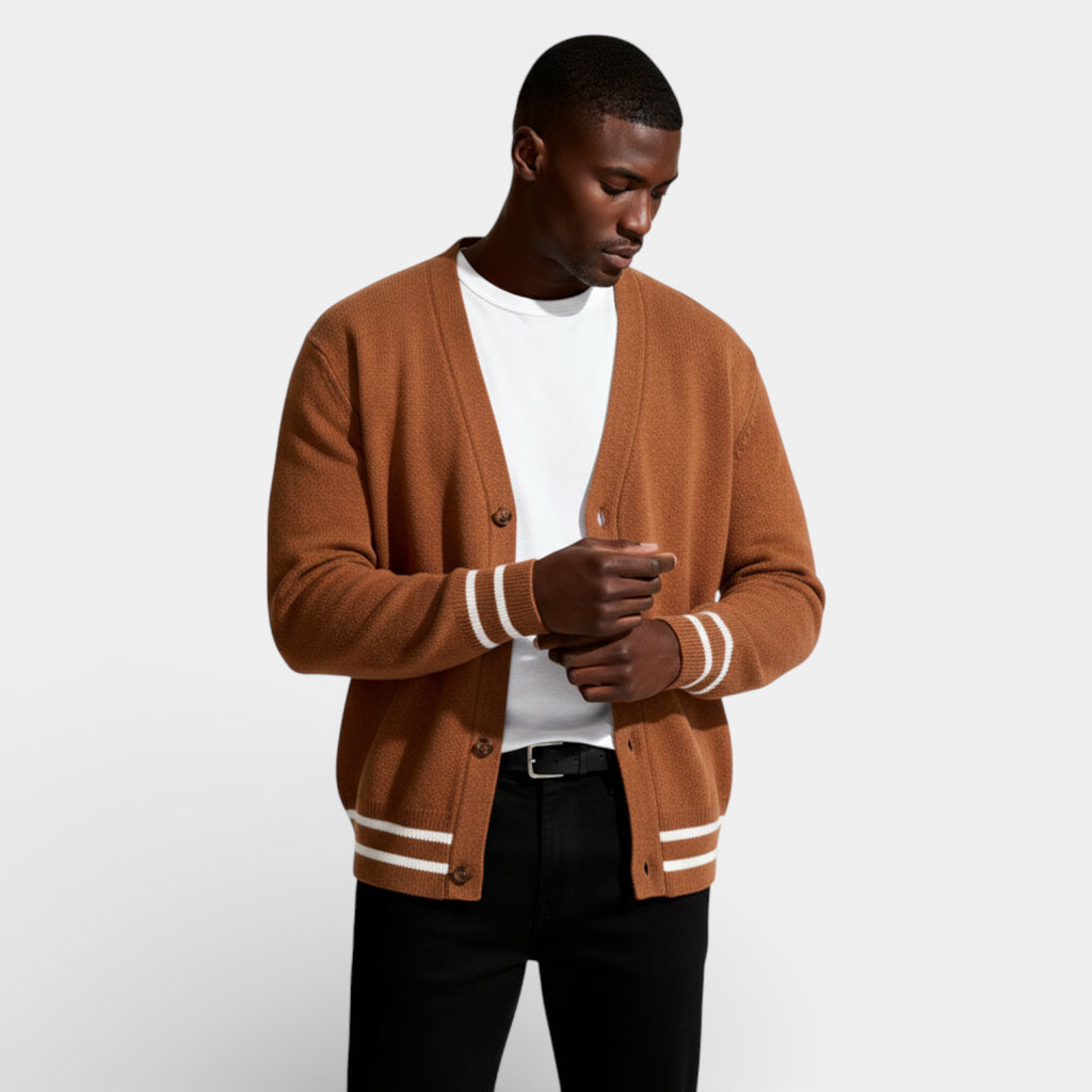 V-Neck Button-Up Knit Cardigan Regular Fit for Men