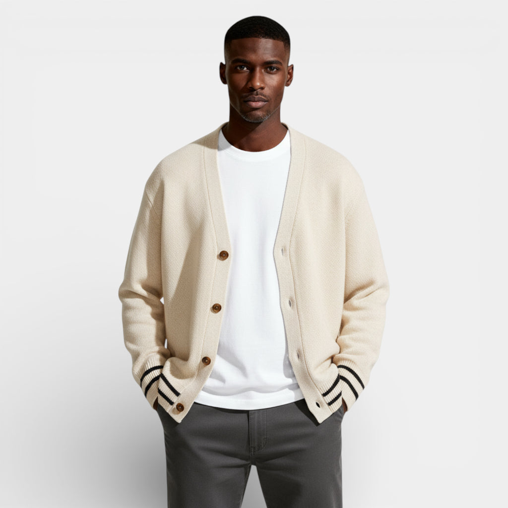 V-Neck Button-Up Knit Cardigan Regular Fit for Men