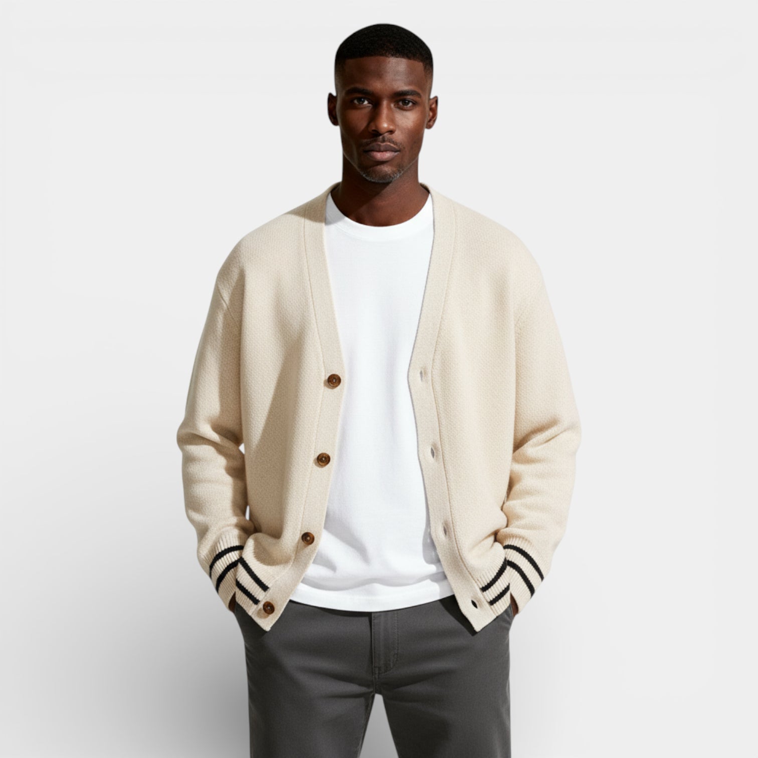 V-Neck Button-Up Knit Cardigan Regular Fit for Men