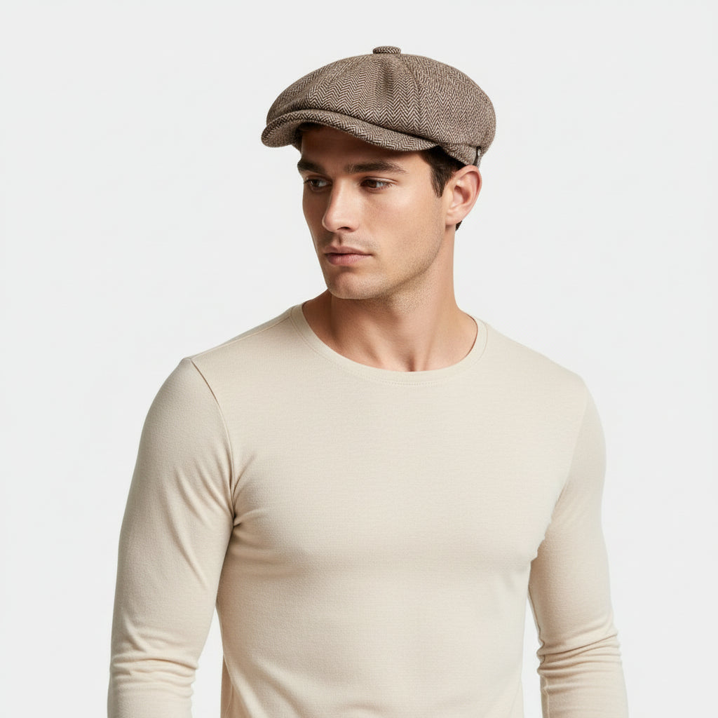 Multi-Panel Newsboy Cap Curved Brim for Men