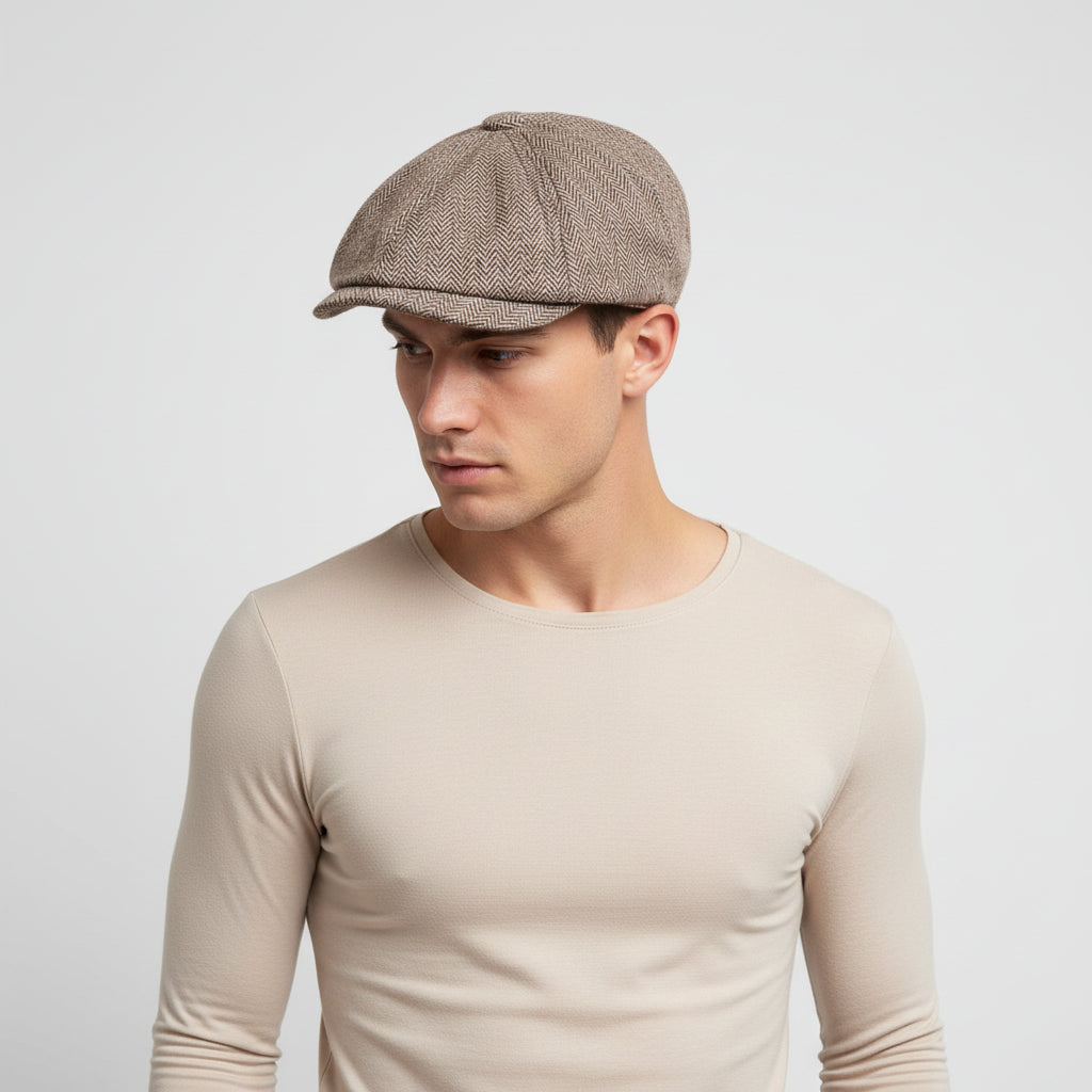 Multi-Panel Newsboy Cap Curved Brim for Men