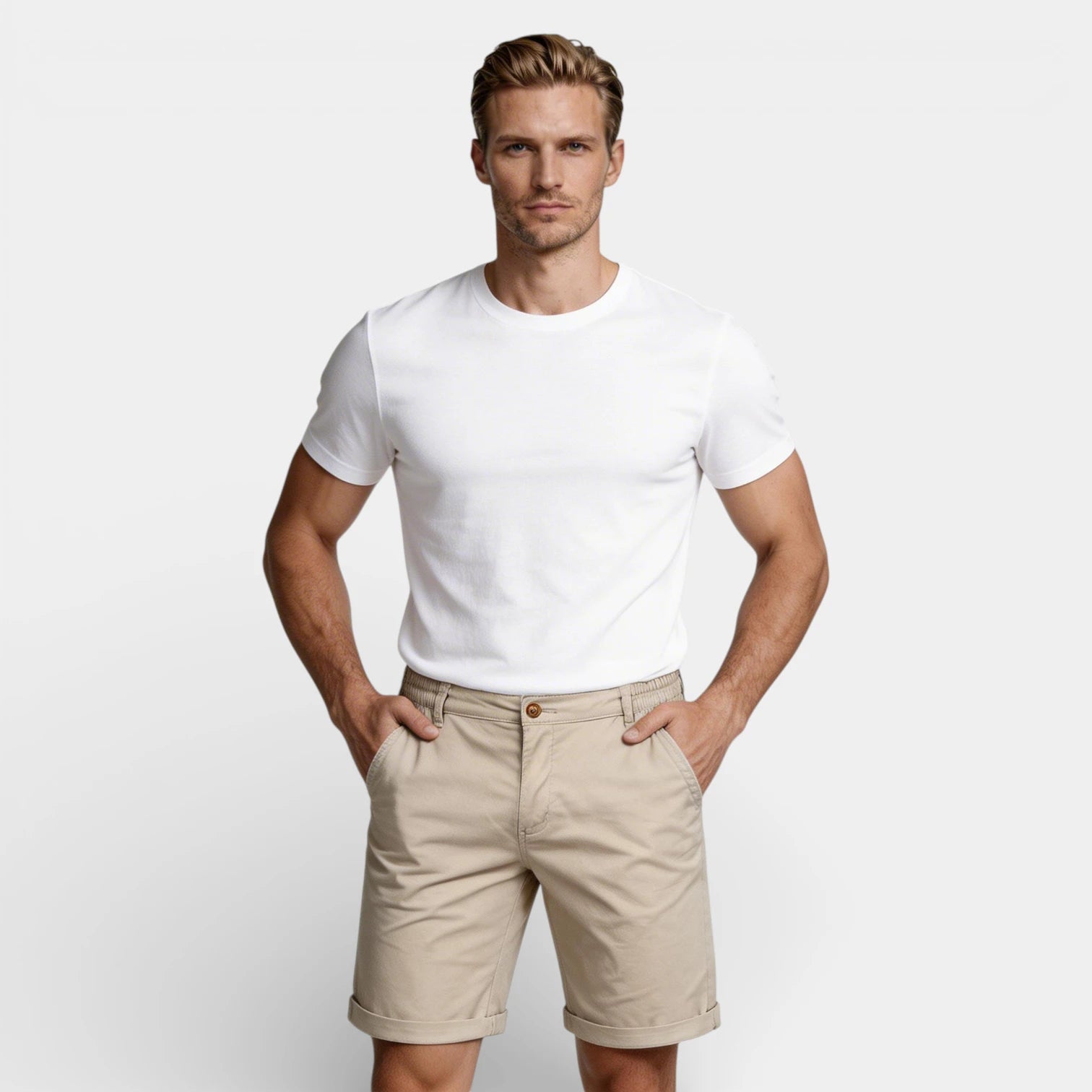 Chino Shorts Straight Fit Flat Front for Men