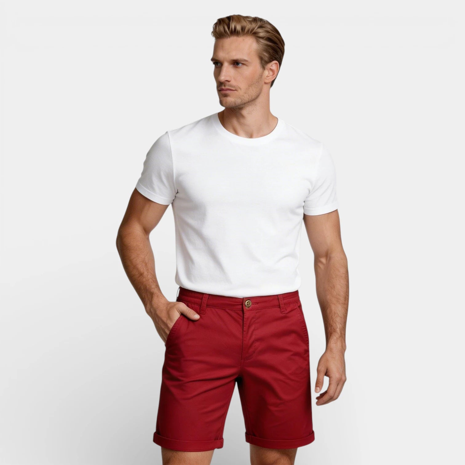 Chino Shorts Straight Fit Flat Front for Men