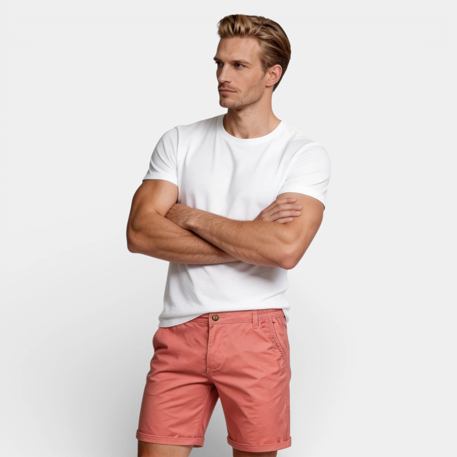 Chino Shorts Straight Fit Flat Front for Men