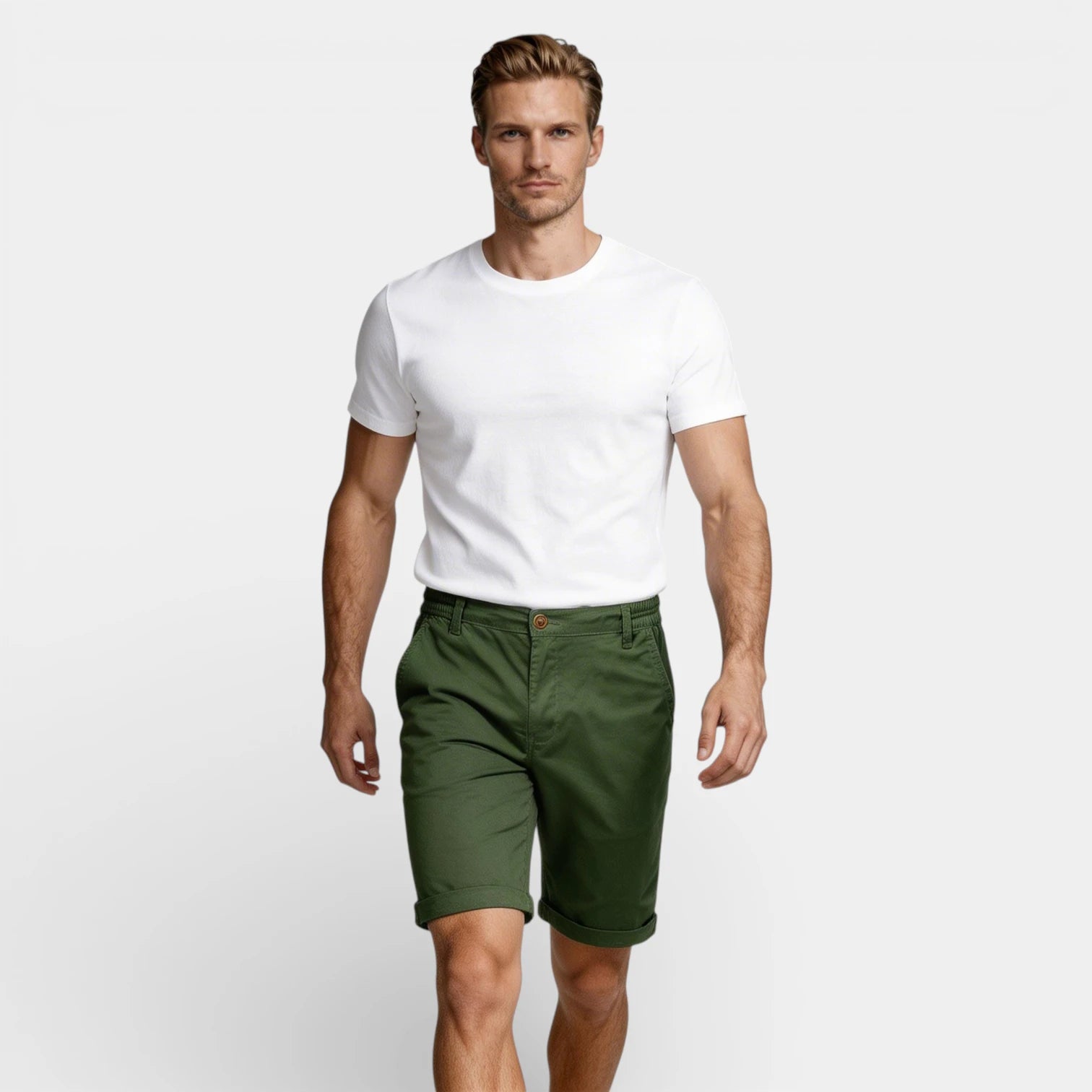 Chino Shorts Straight Fit Flat Front for Men