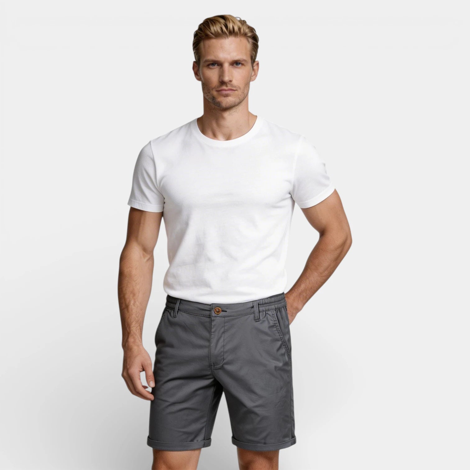 Chino Shorts Straight Fit Flat Front for Men