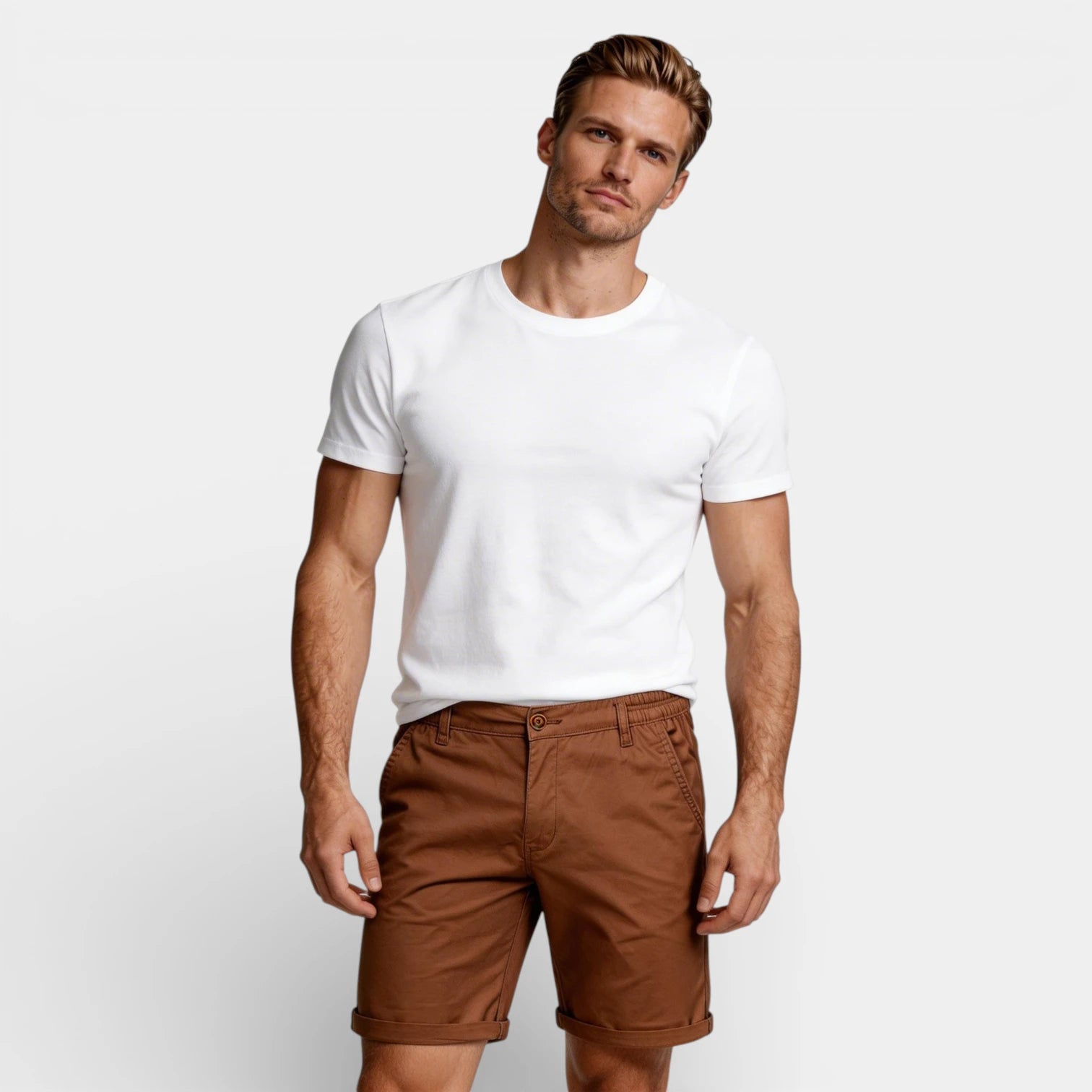 Chino Shorts Straight Fit Flat Front for Men