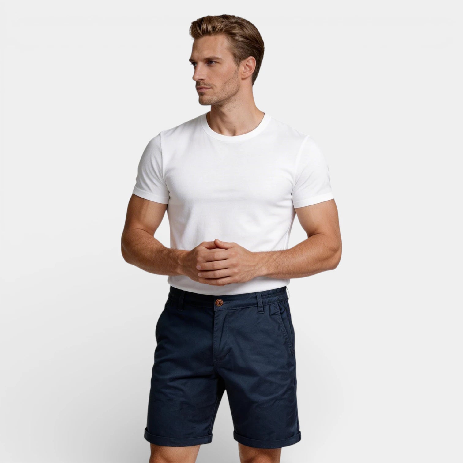 Chino Shorts Straight Fit Flat Front for Men