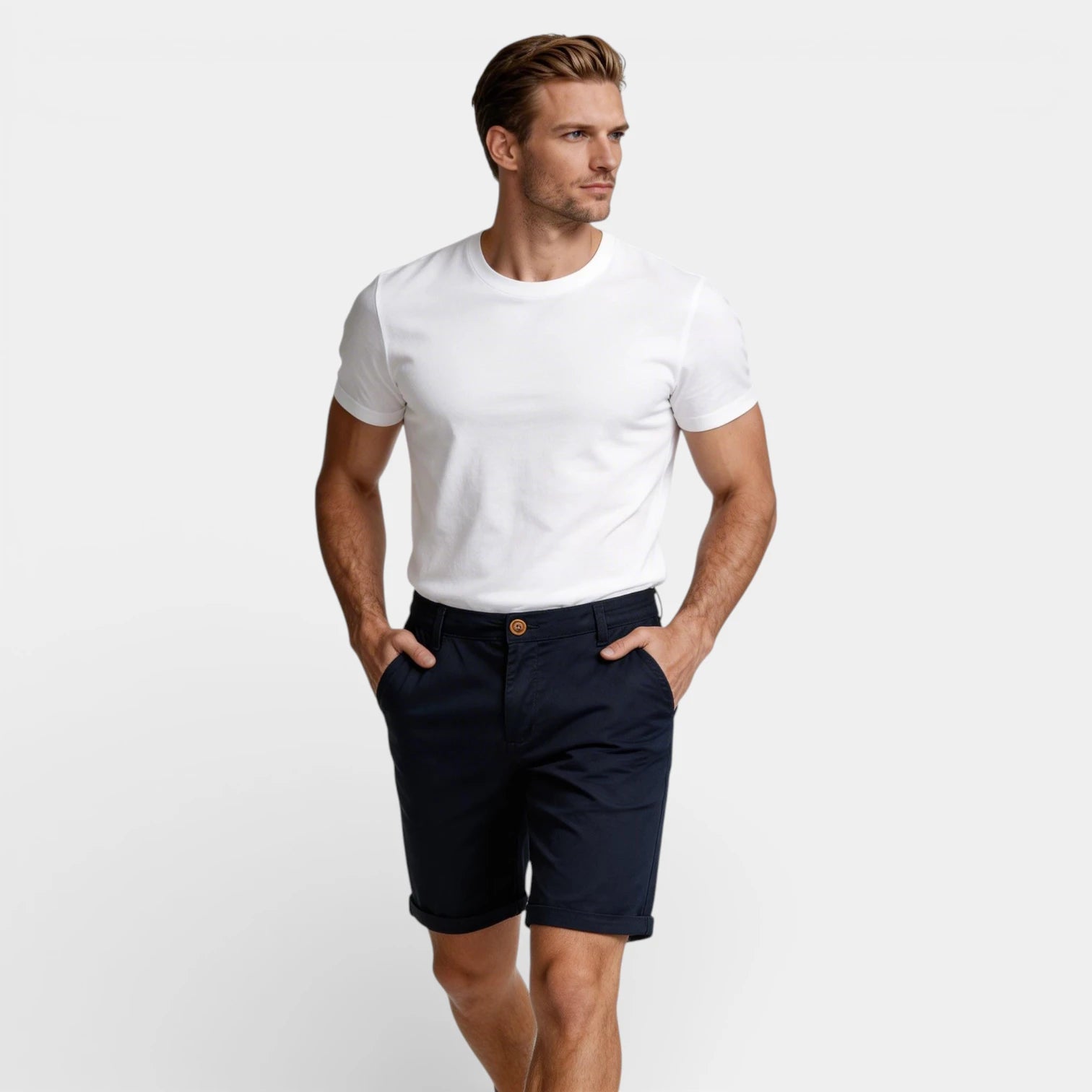 Chino Shorts Straight Fit Flat Front for Men
