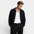 Collared Button-Up Rib Knit Cardigan Regular Fit for Men