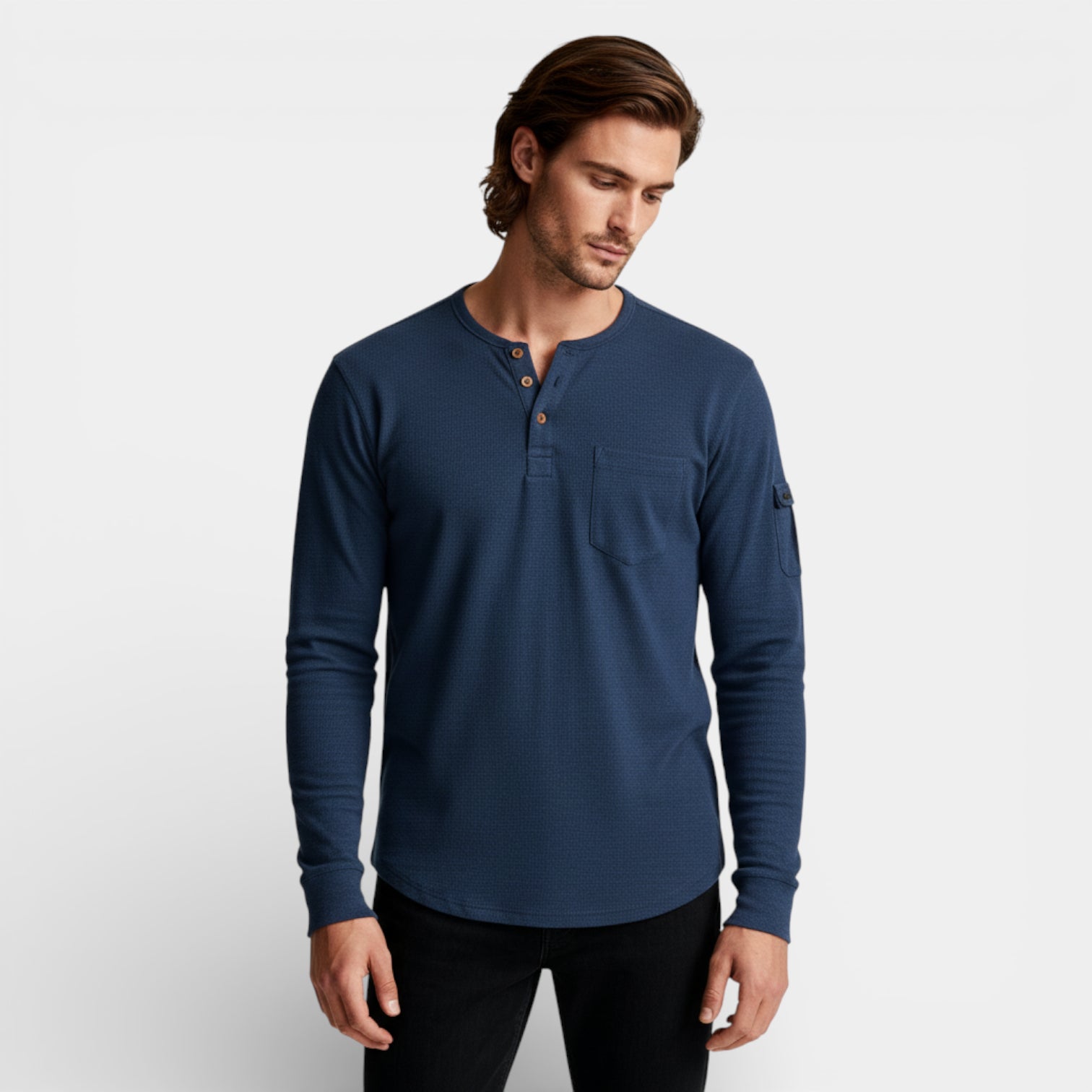 Long Sleeve Knit Henley Shirt Regular Fit for Men