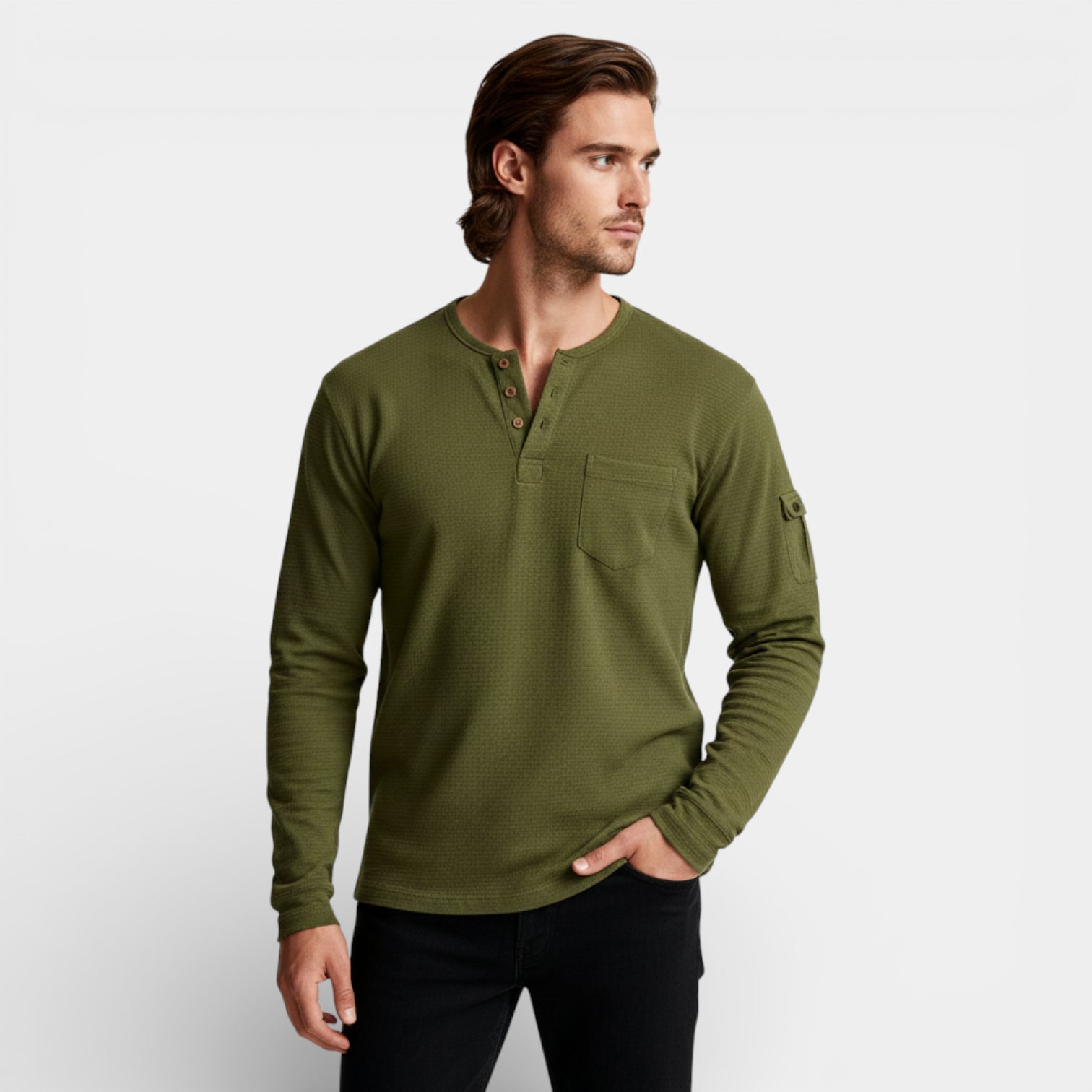 Long Sleeve Knit Henley Shirt Regular Fit for Men