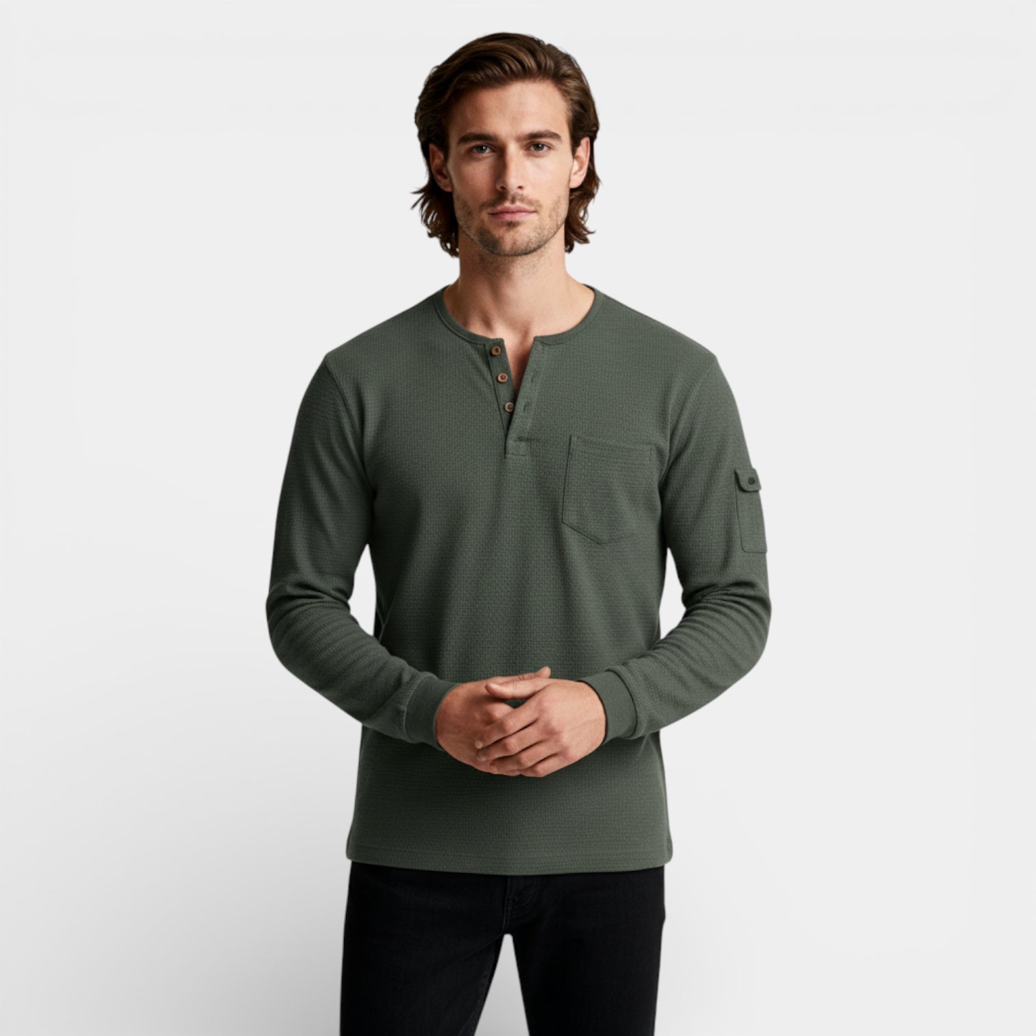 Long Sleeve Knit Henley Shirt Regular Fit for Men