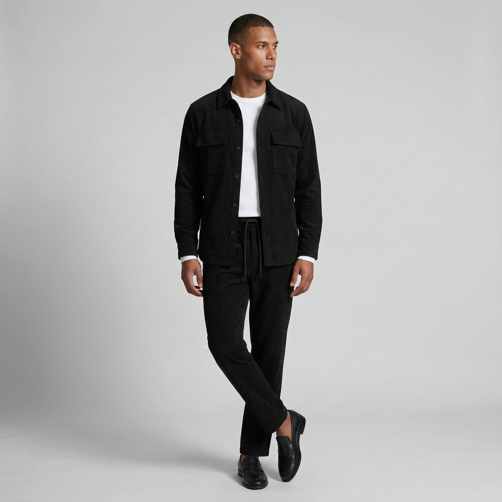 Ribbed Texture Button-Up Shirt Pants Set for Men