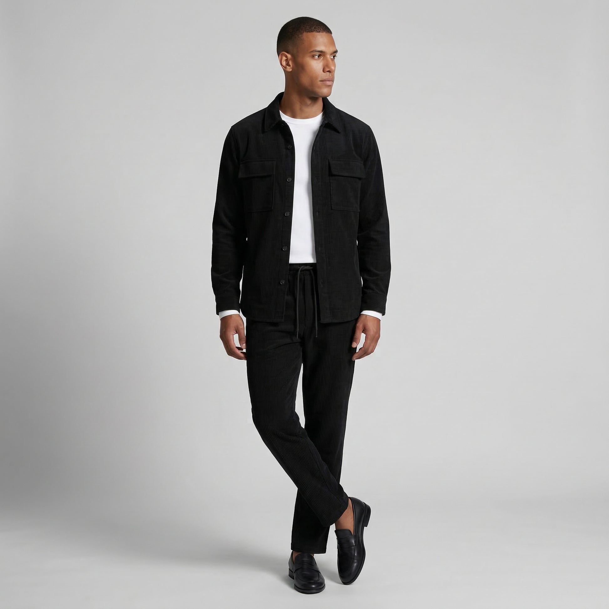 Ribbed Texture Button-Up Shirt Pants Set for Men