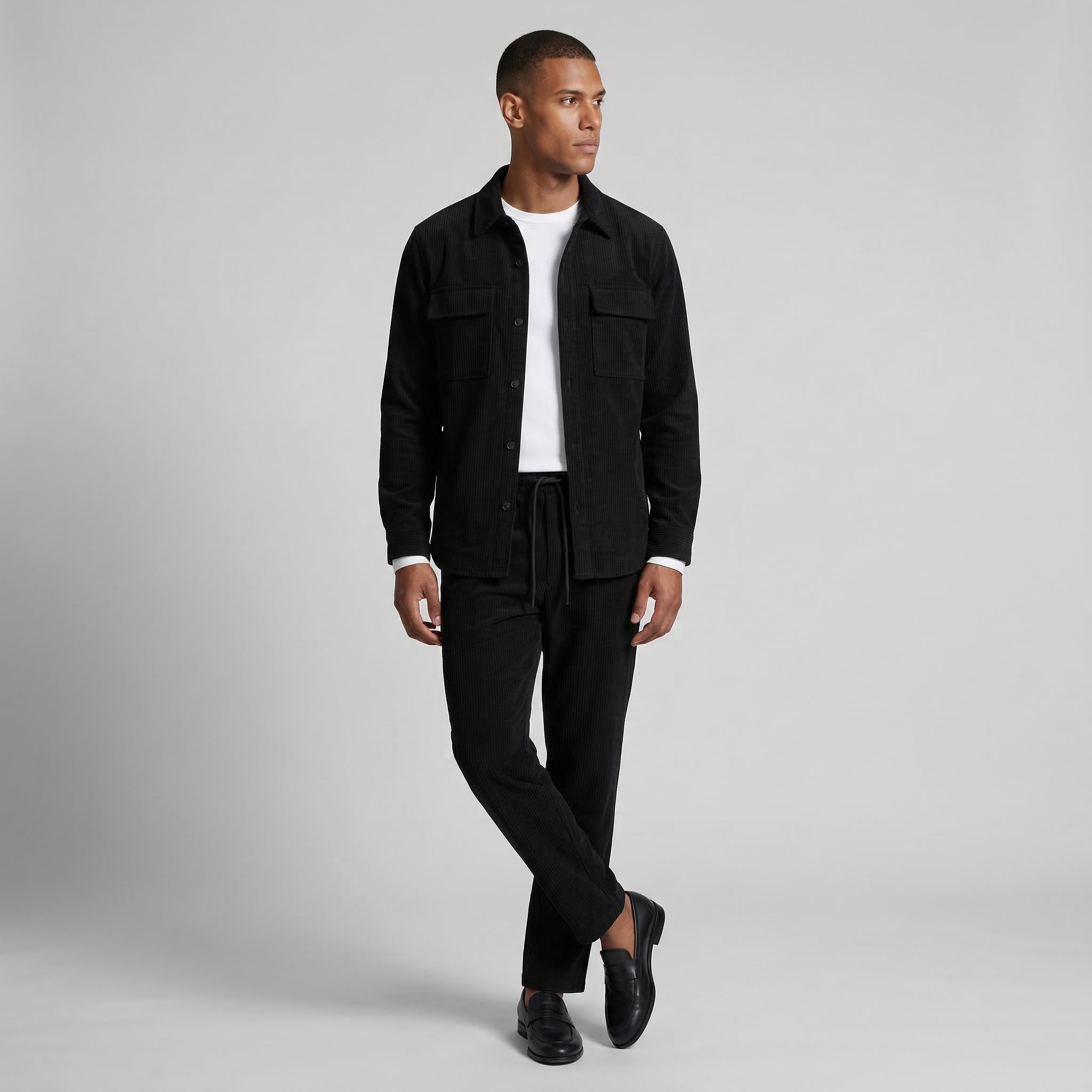 Ribbed Texture Button-Up Shirt Pants Set for Men