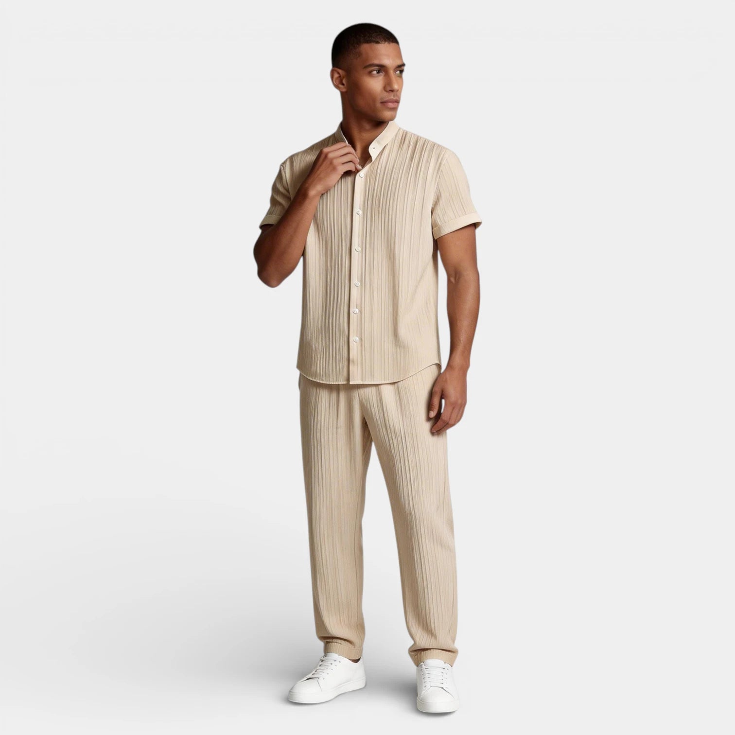 Button-Up Shirt Straight Leg Pants Two-Piece Set for Men