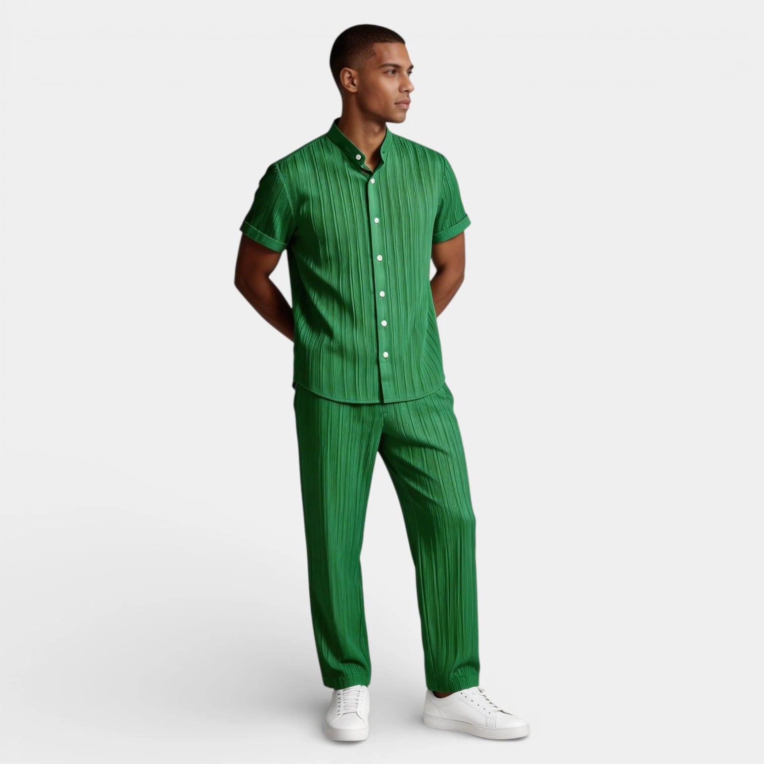 Button-Up Shirt Straight Leg Pants Two-Piece Set for Men
