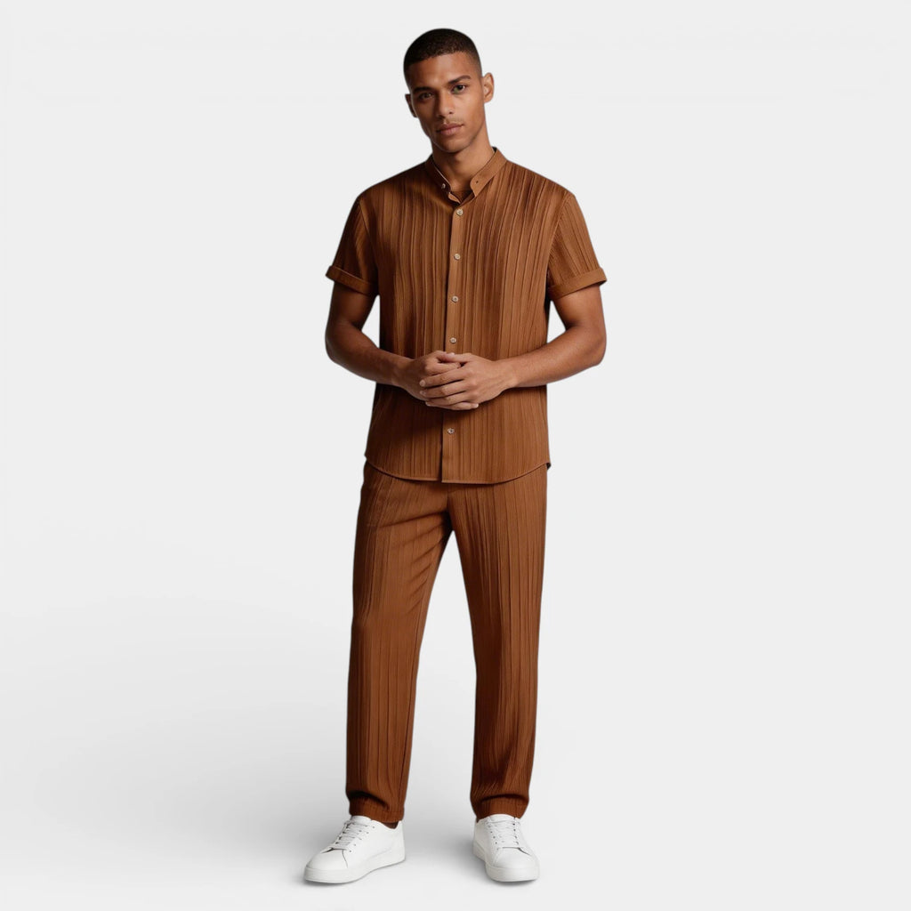 Button-Up Shirt Straight Leg Pants Two-Piece Set for Men