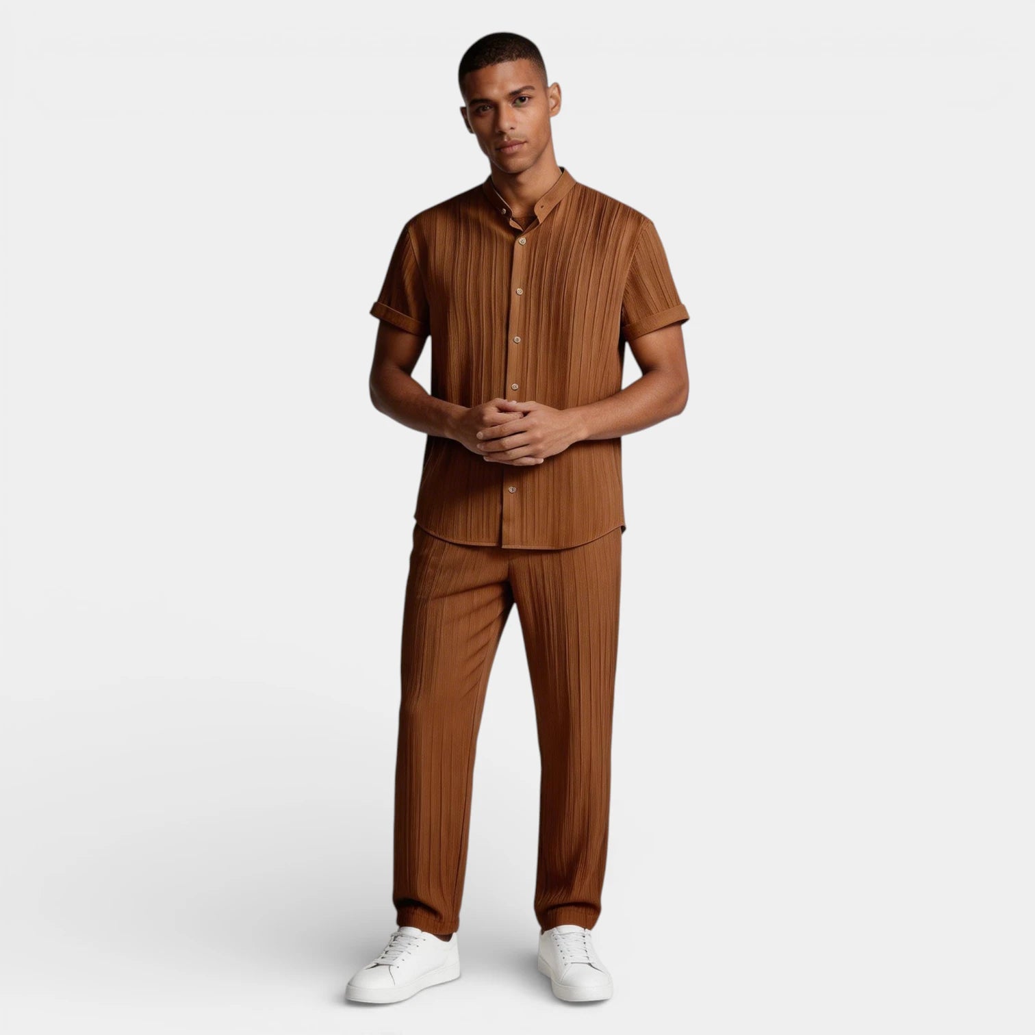Button-Up Shirt Straight Leg Pants Two-Piece Set for Men