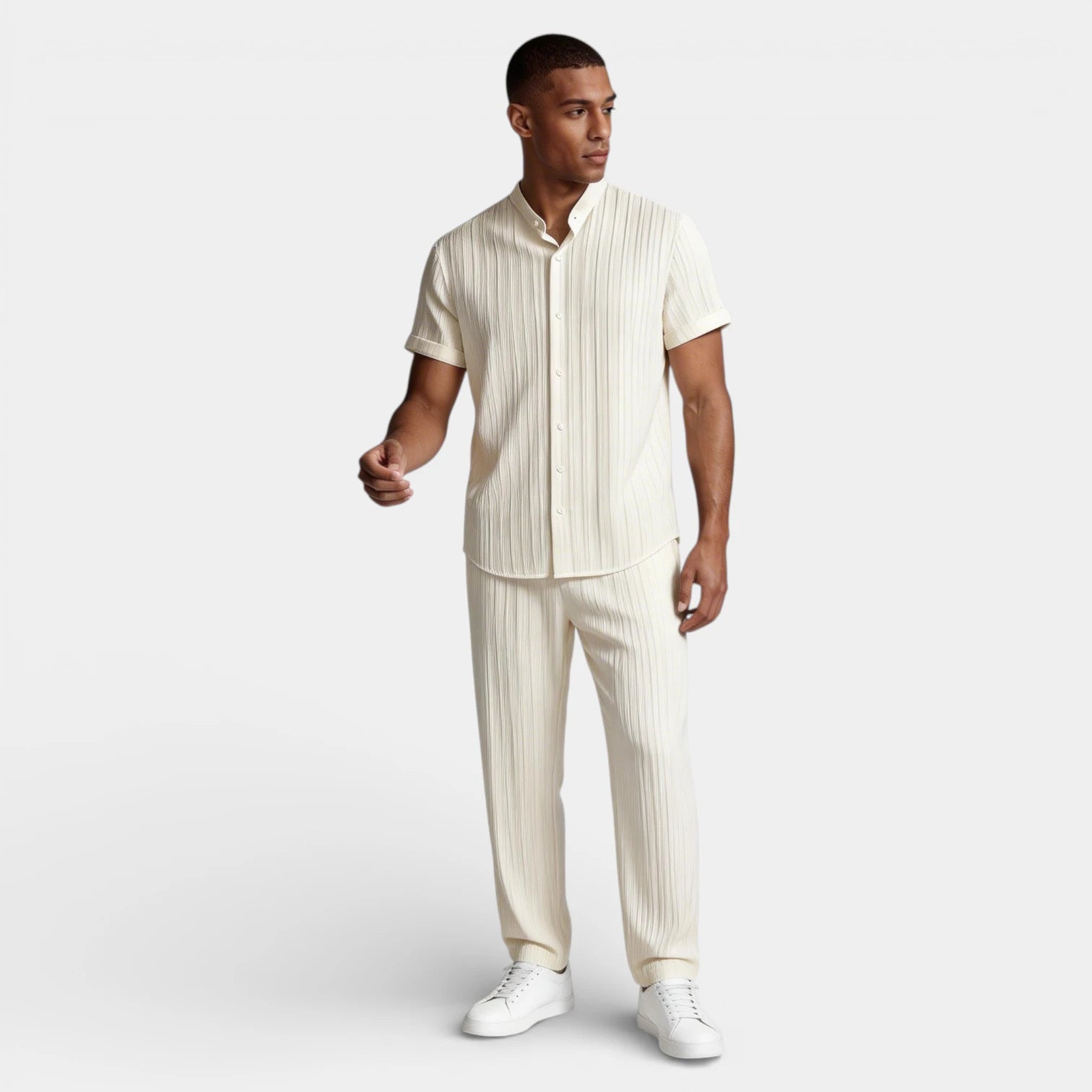 Button-Up Shirt Straight Leg Pants Two-Piece Set for Men