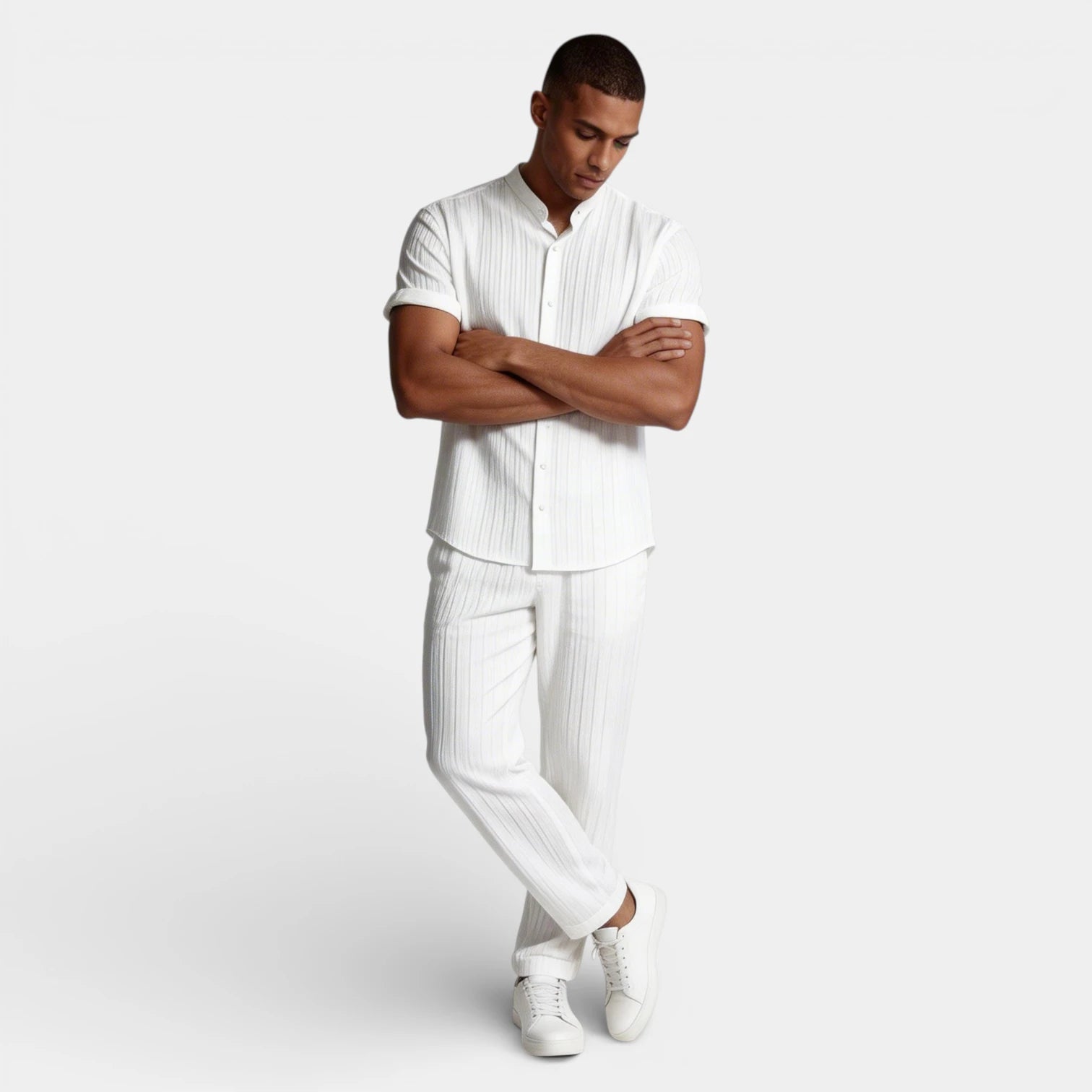 Button-Up Shirt Straight Leg Pants Two-Piece Set for Men
