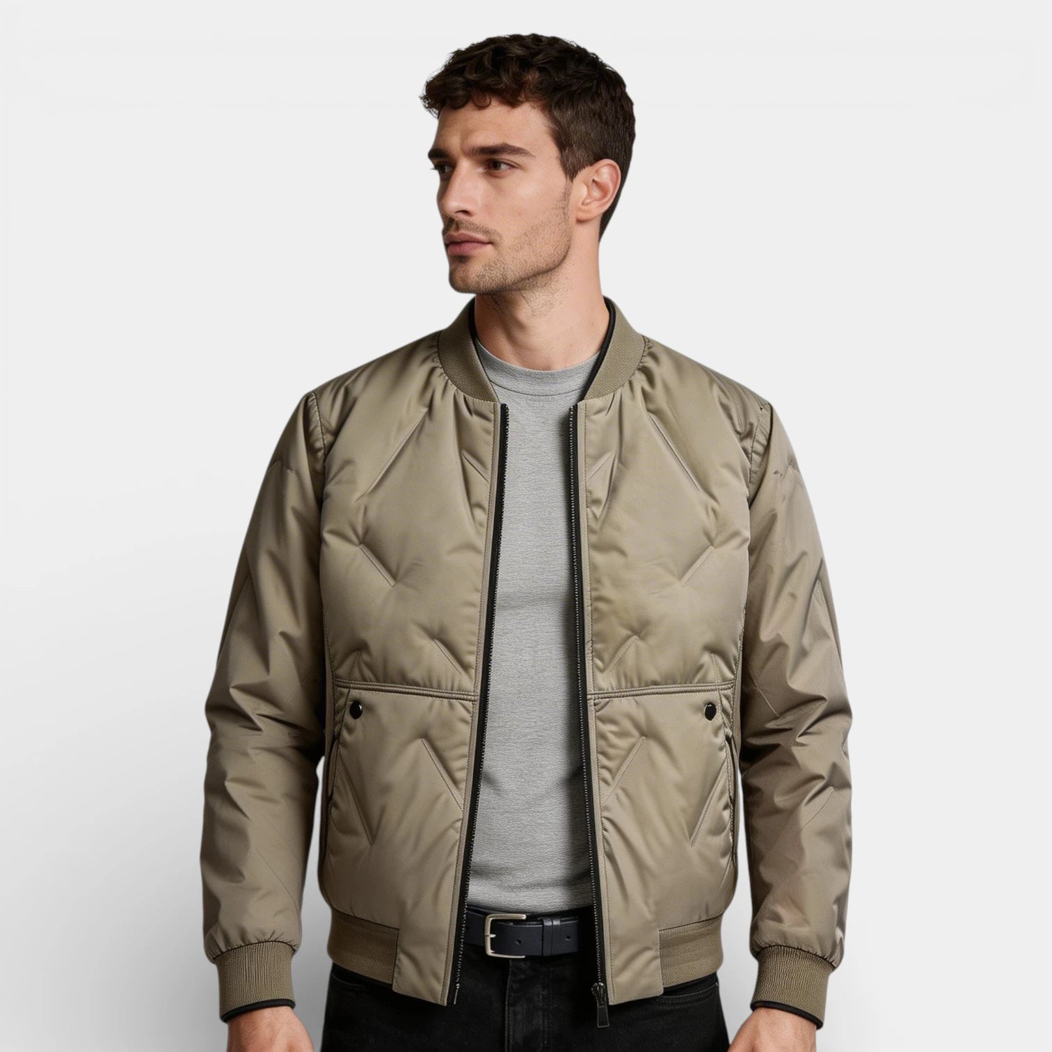 Straight Fit Zip-Up Bomber Jacket for Men