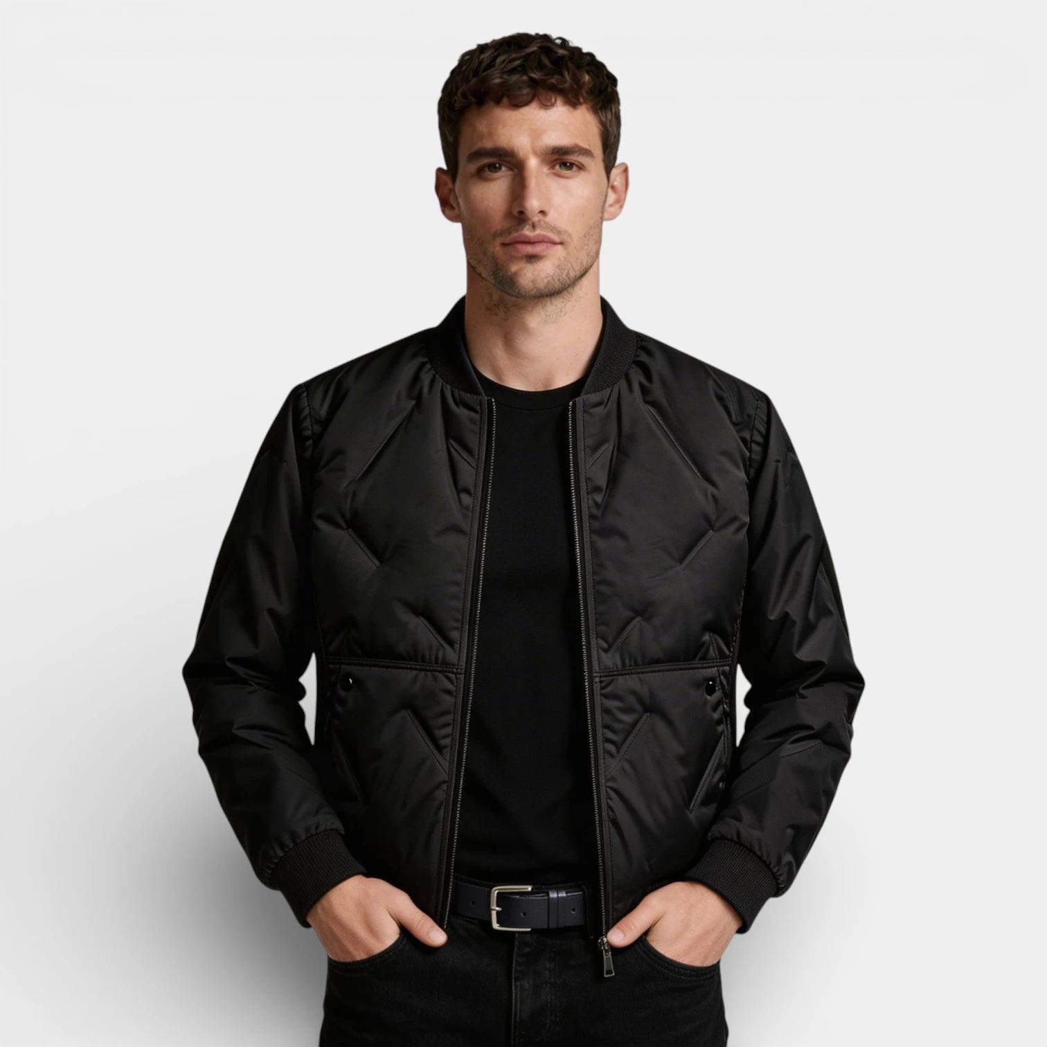 Straight Fit Zip-Up Bomber Jacket for Men