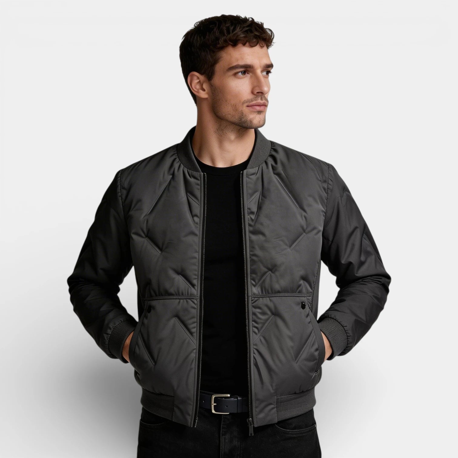 Straight Fit Zip-Up Bomber Jacket for Men