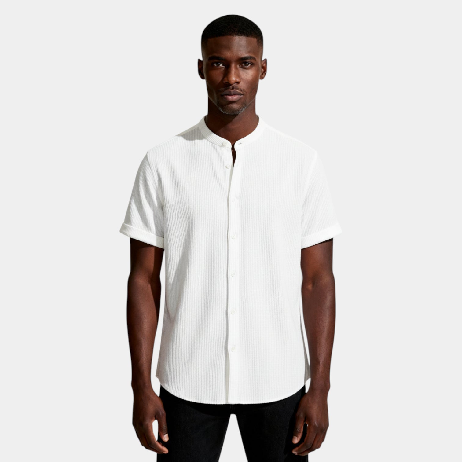 Textured Short Sleeve Button-Up Shirt Regular Fit for Men