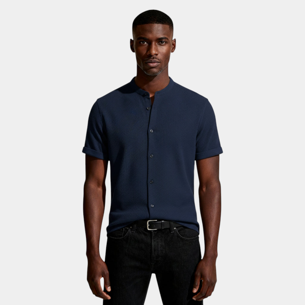 Textured Short Sleeve Button-Up Shirt Regular Fit for Men