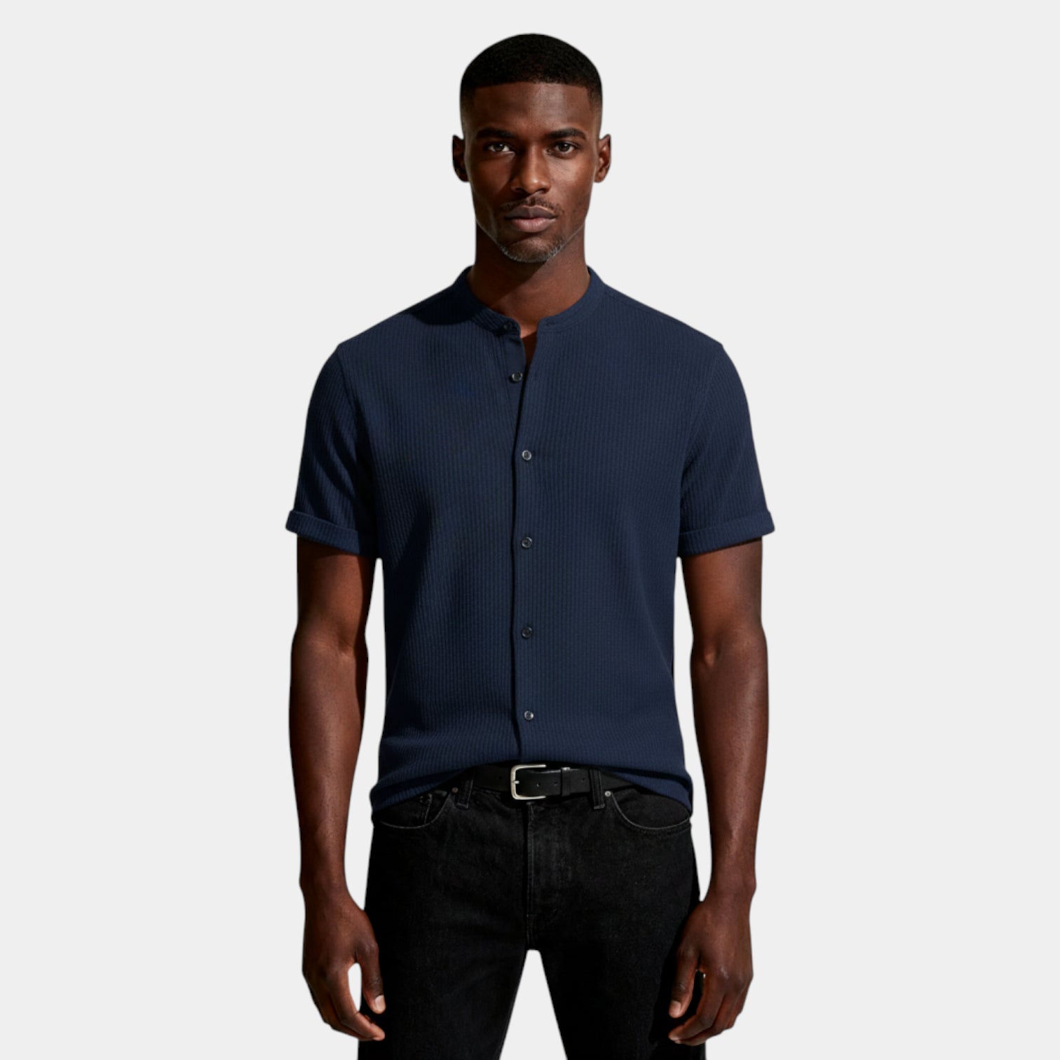 Textured Short Sleeve Button-Up Shirt Regular Fit for Men